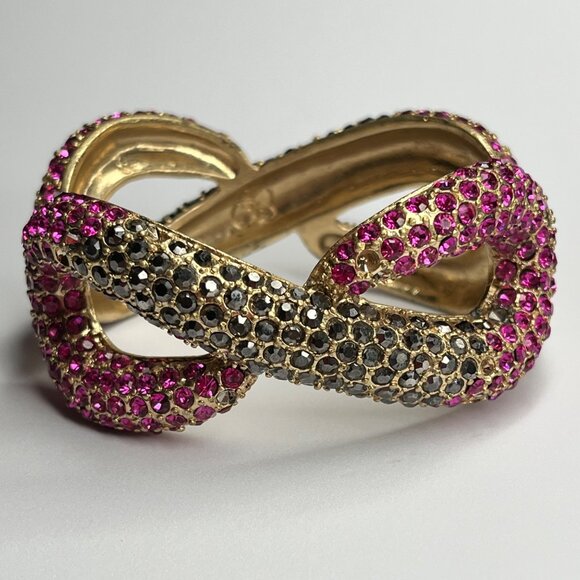 JESSICA SIMPSON INFINITI RHINESTONE WIDE CUFF GOLDTONE BRACELET PINK AND BLACK - Picture 2 of 7